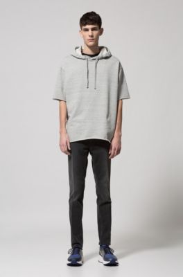 Short-sleeved hooded sweatshirt with zippered side seams, Open Grey