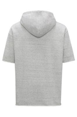 Short-sleeved hooded sweatshirt with zippered side seams, Open Grey