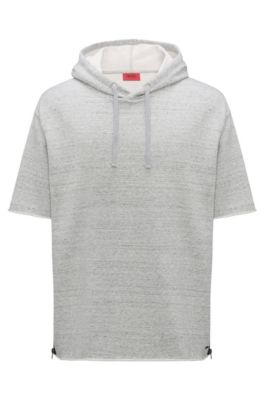 Short-sleeved hooded sweatshirt with zippered side seams, Open Grey
