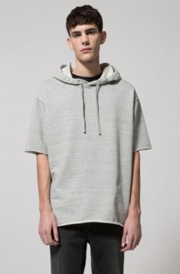 Short-sleeved hooded sweatshirt with zippered side seams, Open Grey