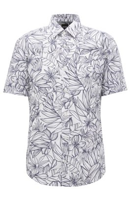 BOSS - Floral-print slim-fit shirt in washed cotton