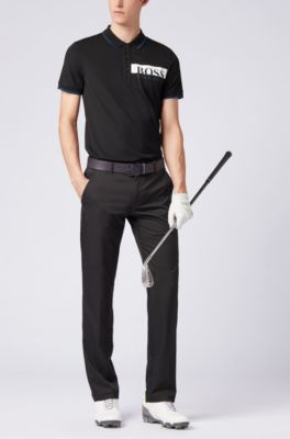 Slim-fit polo shirt with moisture-management, Black