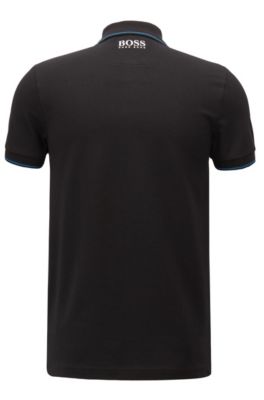 BOSS - Slim-fit polo shirt with moisture-management - Black