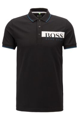 Slim-fit polo shirt with moisture-management, Black