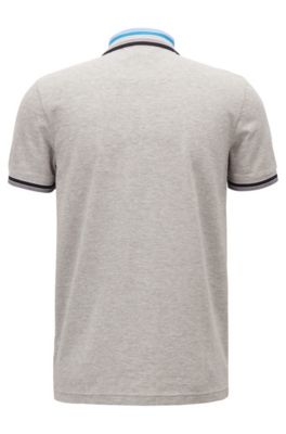 Cotton-piqu&eacute; polo shirt with multicolored degrad&eacute; collar, Light Grey