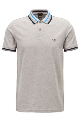 Cotton-piqu&eacute; polo shirt with multicolored degrad&eacute; collar, Light Grey