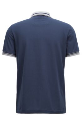 Cotton-piqu&eacute; polo shirt with multicolored degrad&eacute; collar, Dark Blue