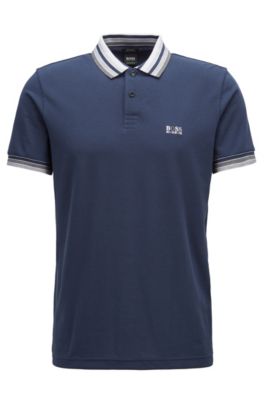 Cotton-piqu&eacute; polo shirt with multicolored degrad&eacute; collar, Dark Blue