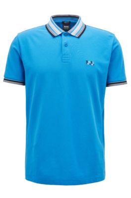 Cotton-piqu&eacute; polo shirt with multicolored degrad&eacute; collar, Blue