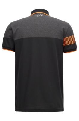 Regular-fit polo shirt in cotton-blend piqu&eacute;, Black