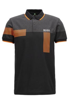 Regular-fit polo shirt in cotton-blend piqu&eacute;, Black
