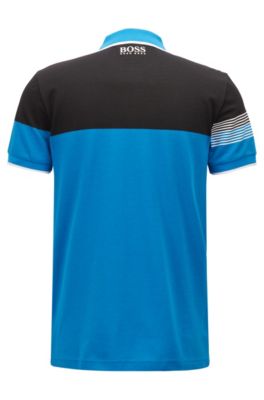 Regular-fit polo shirt in cotton-blend piqu&eacute;, Blue