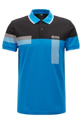 Regular-fit polo shirt in cotton-blend piqu&eacute;, Blue