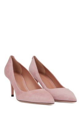 pink suede court shoes