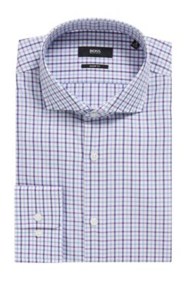 Sharp-fit shirt in Oxford cotton with gingham check, Dark pink