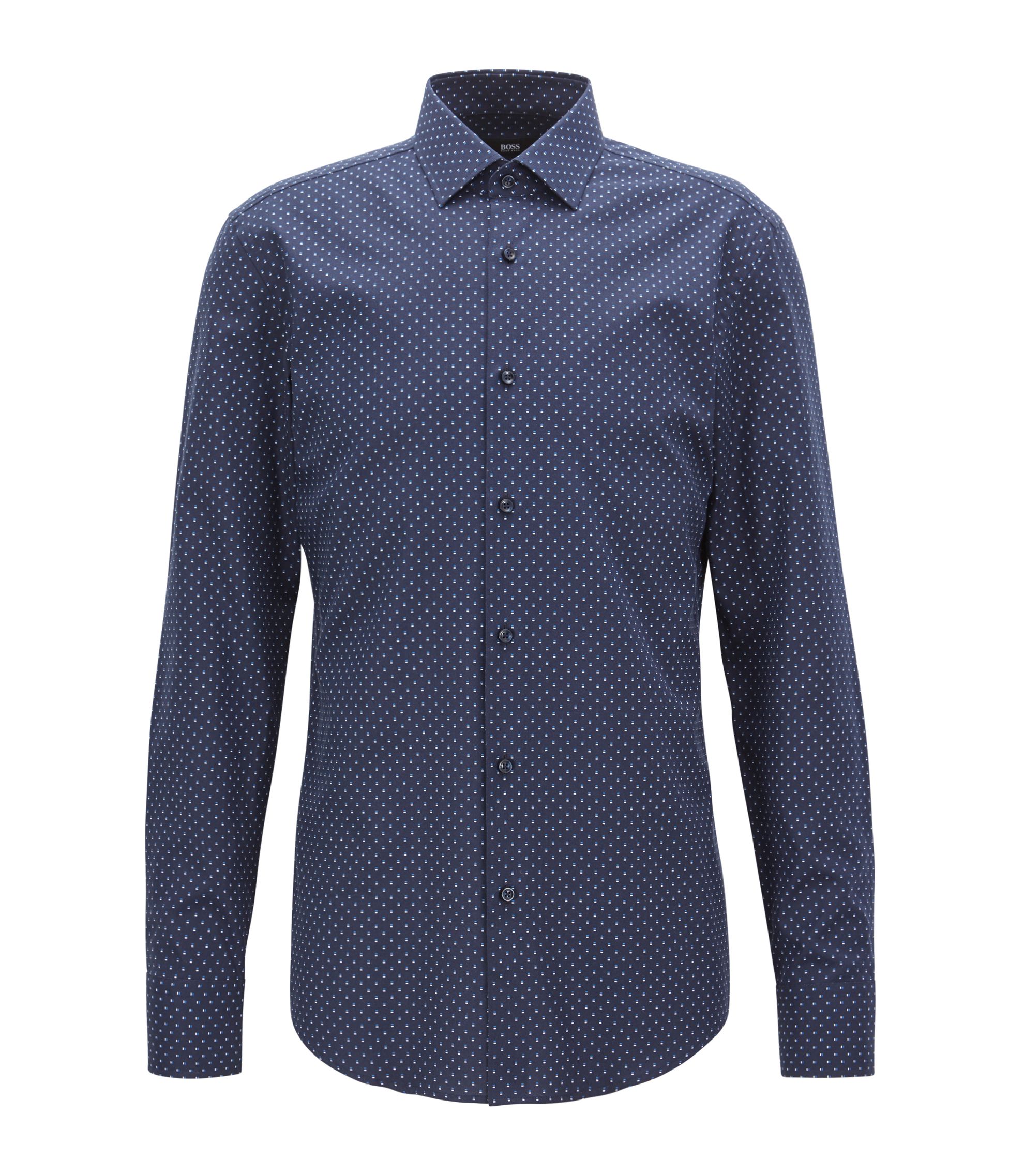 BOSS - Slim-fit shirt in all-over-motif Italian cotton - Dark Blue