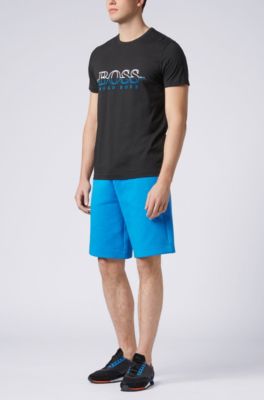 Crew-neck T-shirt in cotton with flock-print logo, Black