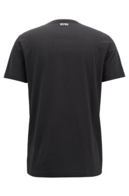 Crew-neck T-shirt in cotton with flock-print logo, Black