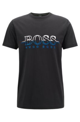 Crew-neck T-shirt in cotton with flock-print logo, Black