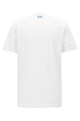 Crew-neck T-shirt in cotton with flock-print logo, White