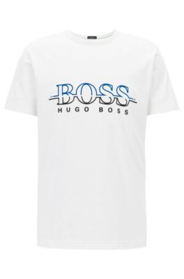 Crew-neck T-shirt in cotton with flock-print logo, White