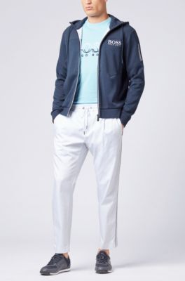 Crew-neck T-shirt in cotton with flock-print logo, Dark Blue