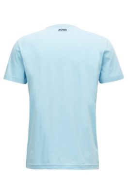 Crew-neck T-shirt in cotton with flock-print logo, Dark Blue