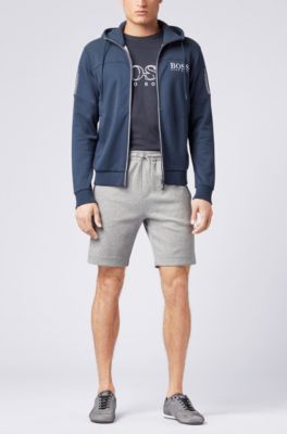 Crew-neck T-shirt in cotton with flock-print logo, Dark Blue