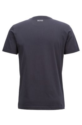 Crew-neck T-shirt in cotton with flock-print logo, Dark Blue