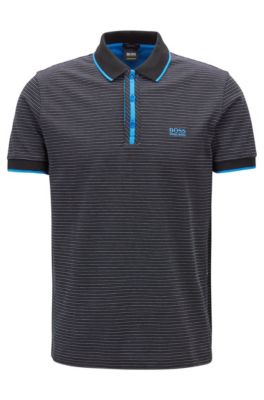 Stretch-cotton polo shirt with micro-dot jacquard, Black