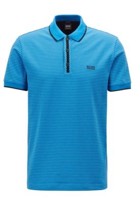 Stretch-cotton polo shirt with micro-dot jacquard, Blue