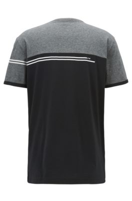 Color-block cotton T-shirt with logo print, Grey