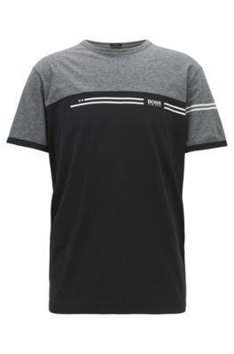 Color-block cotton T-shirt with logo print, Grey