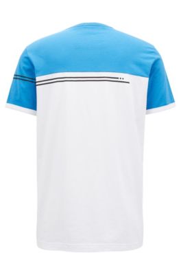 Color-block cotton T-shirt with logo print, Blue