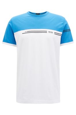 Color-block cotton T-shirt with logo print, Blue