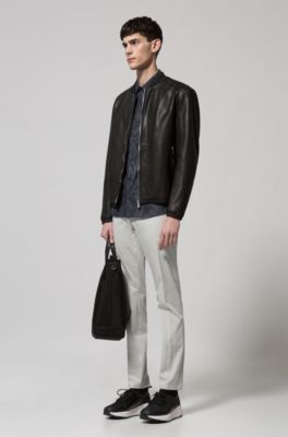 Regular-fit bomber jacket in calfskin, Black