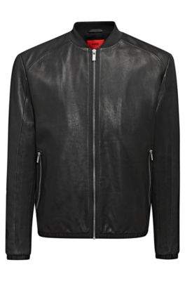 Regular-fit bomber jacket in calfskin, Black