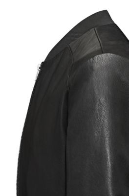 Regular-fit bomber jacket in calfskin, Black