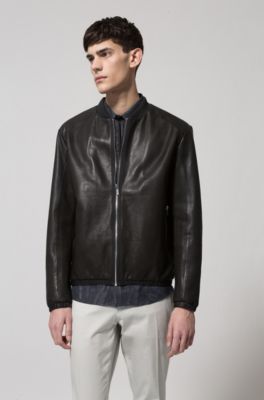 Regular-fit bomber jacket in calfskin, Black