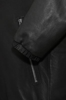 Regular-fit bomber jacket in calfskin, Black