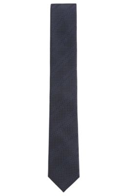 Italian-made silk-jacquard tie with diagonal stripes, Open Blue