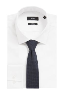 Italian-made silk-jacquard tie with diagonal stripes, Open Blue