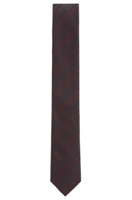 Italian-made silk-jacquard tie with diagonal stripes, Dark Purple