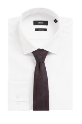 Italian-made silk-jacquard tie with diagonal stripes, Dark Purple