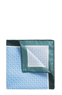 BOSS - Italian-made silk pocket square with printed motif - Light Blue