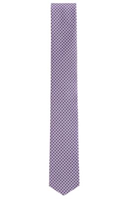 Slimline patterned tie in water-repellent silk jacquard, Purple