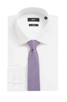 Slimline patterned tie in water-repellent silk jacquard, Purple