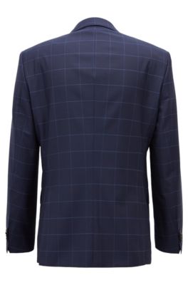 Slim-fit suit in plain-check virgin wool, Open Blue