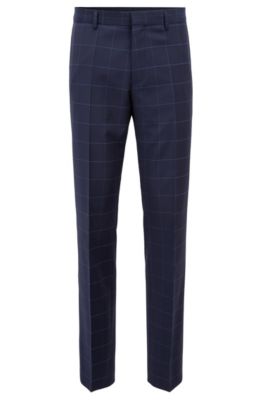 Slim-fit suit in plain-check virgin wool, Open Blue