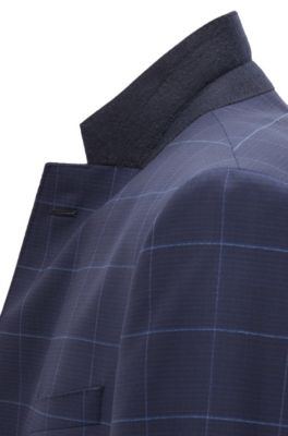 Slim-fit suit in plain-check virgin wool, Open Blue
